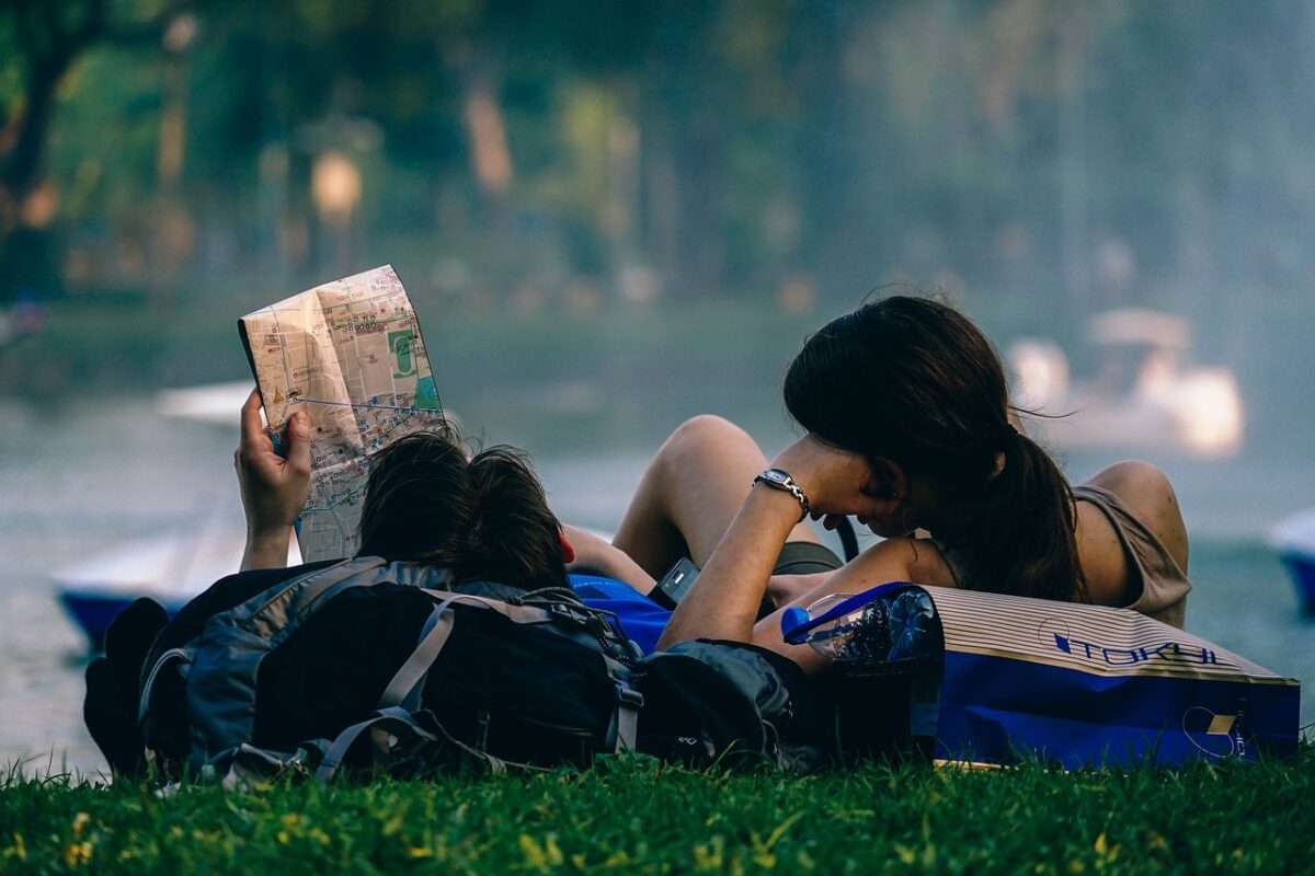 Couples enjoying on a Tent Camping Road Trip