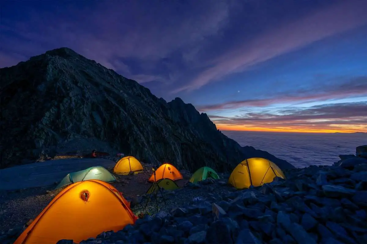 night view with air conditioned camping tent