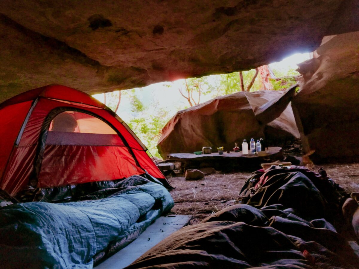 tent camping under the rock