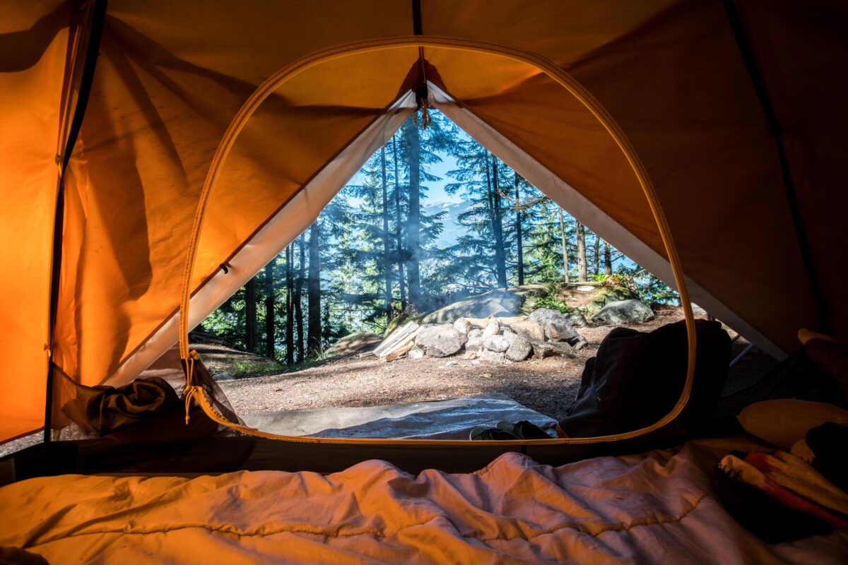 cot inside a camping tent