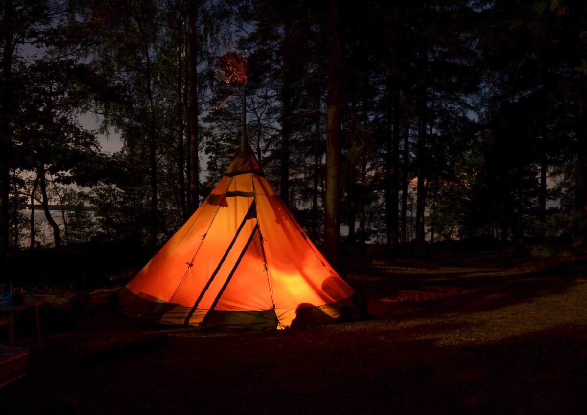 light in the camping tent at night