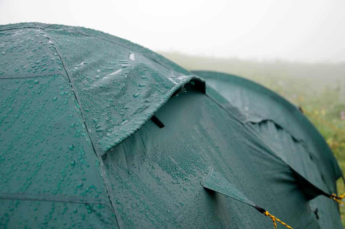 tent with rain water drops
